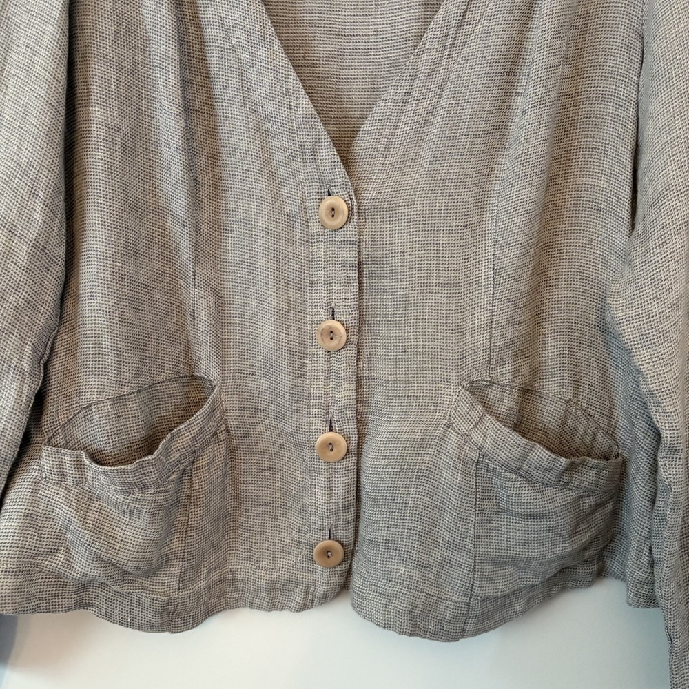 FLAX 100% Linen Button Front Cardigan M Oversized Lagenlook Minimalist Layer - Picture 6 of 10